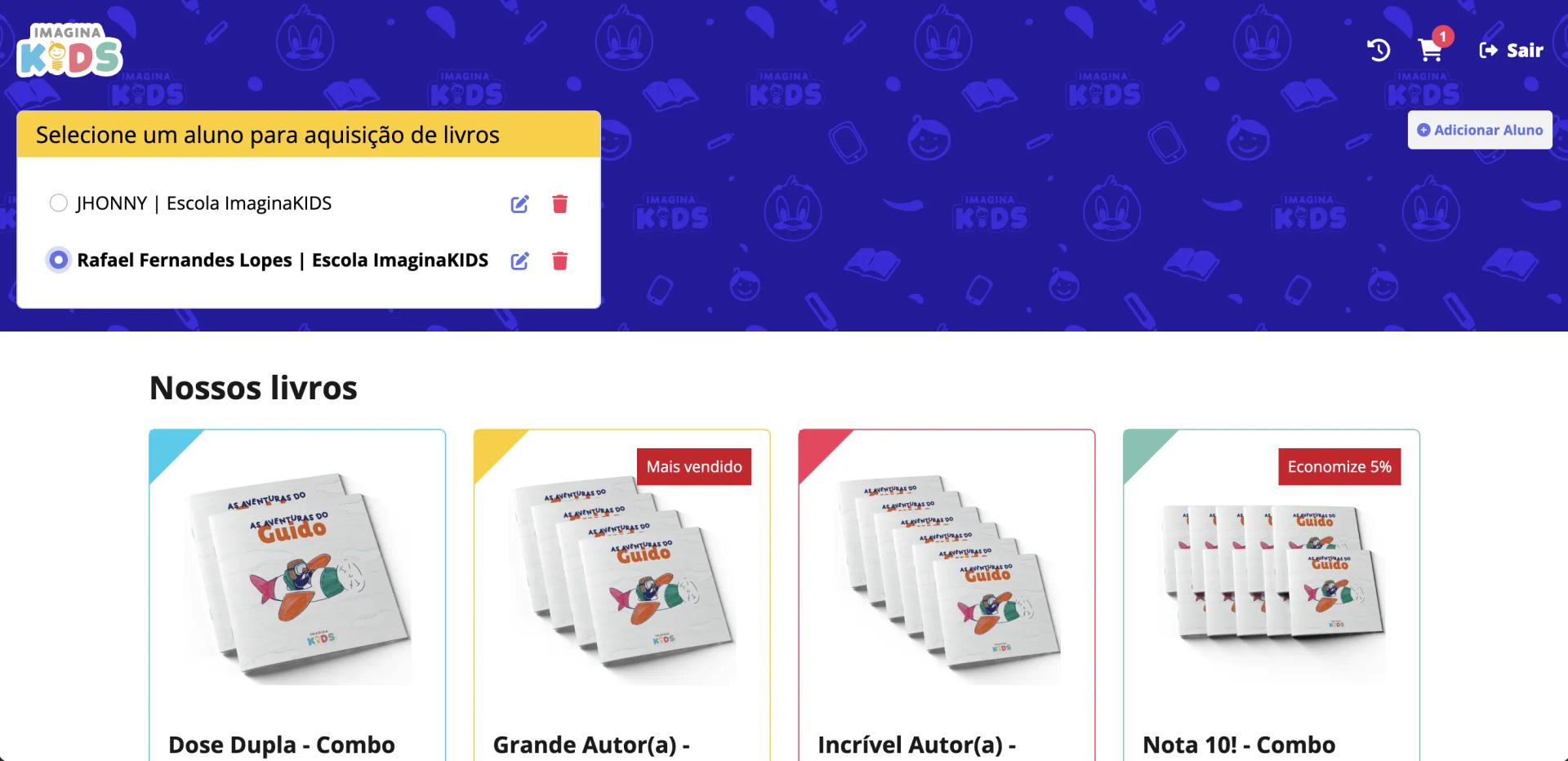 ImaginaShopping main screen containing several book bundles for selling